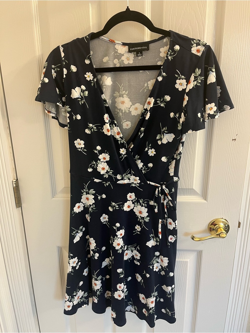 Fortune + Ivy Navy Floral Wrap Dress